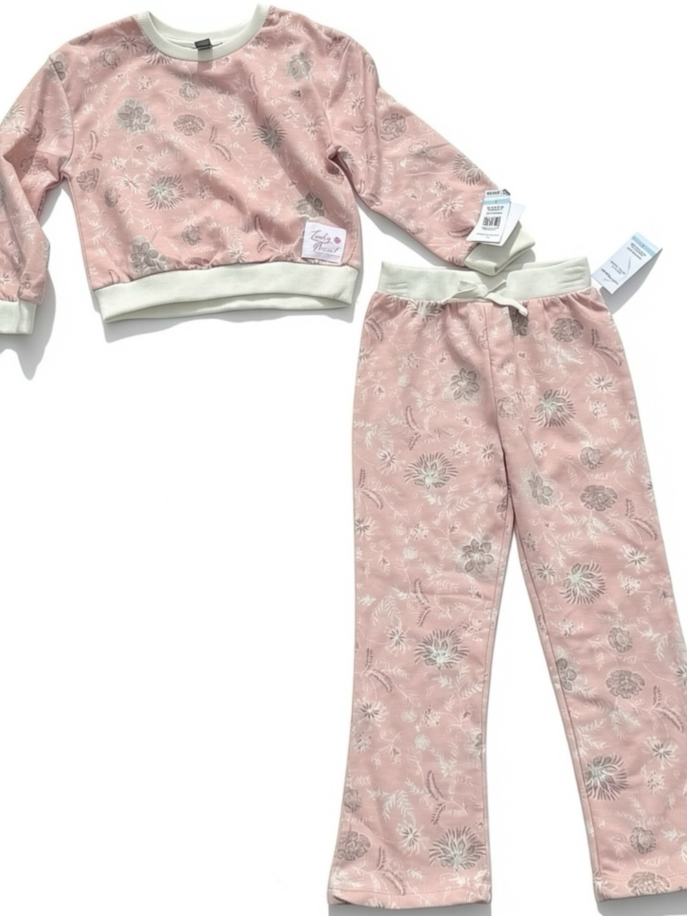 Lucky Brand Girls Pink Floral Matching Set with Cream Trim